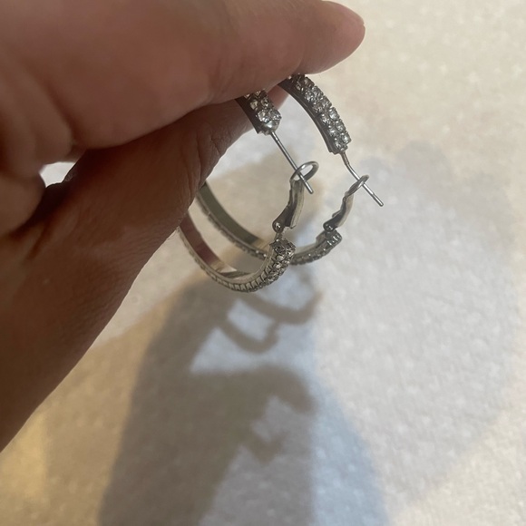 Silver Plated Diamond Embellished Hoop Earrings - Picture 2 of 5